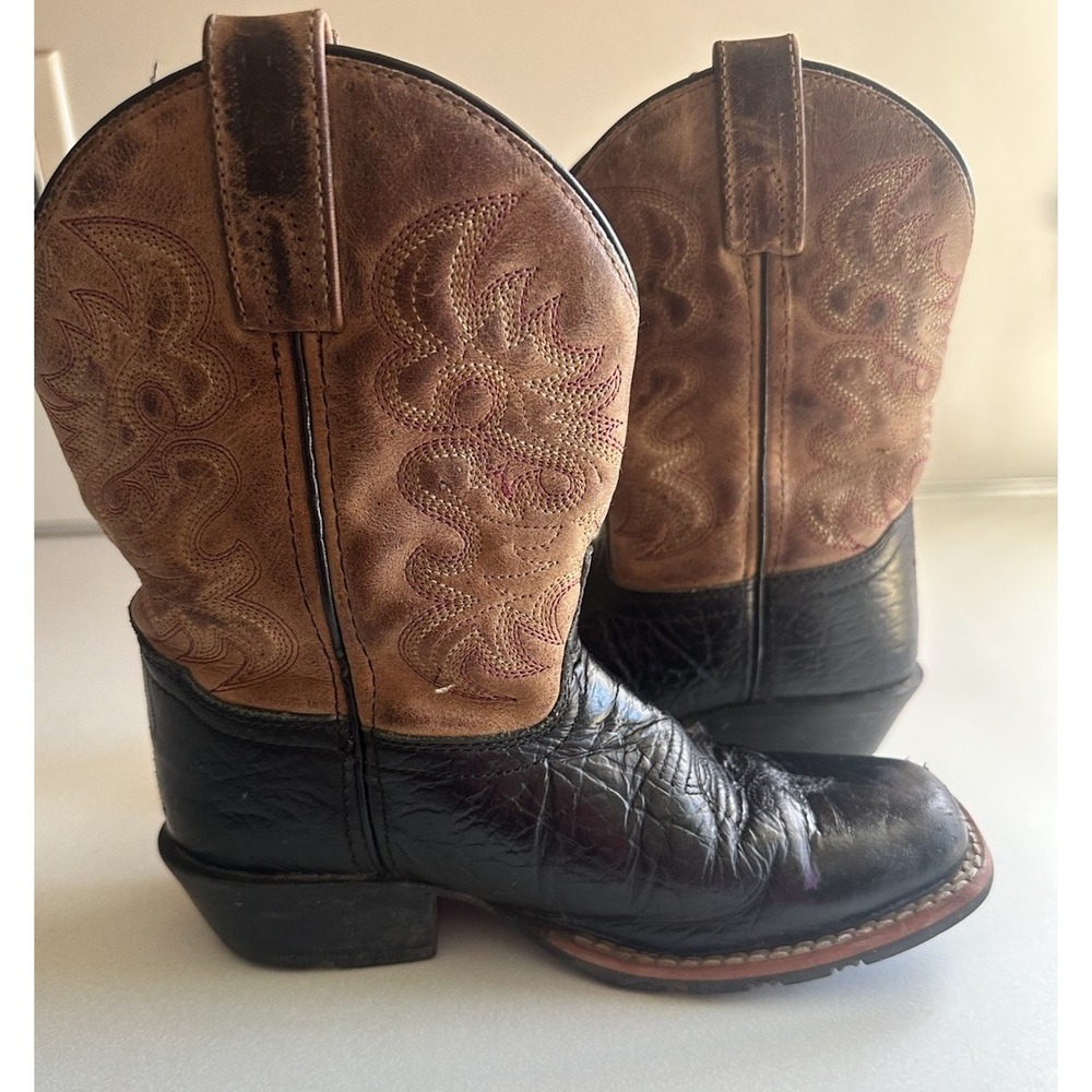 Dan Post Black Brown Leather Cowboy Western Boots DPC2944 Childs Size 1D Square - Picture 5 of 14